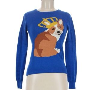 Louche London Diamond Jubilee Corgi Sweater Royal Blue Queen Elizabeth UK8 =US4